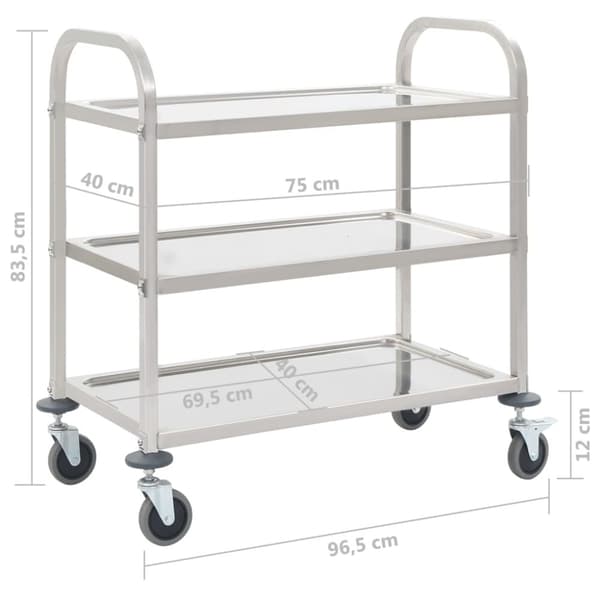 vidaXL køkkenvogn med 3 hylder 95x45x83,5 cm rustfrit stål - Køkken- og middagsvogne