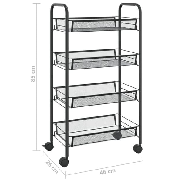 vidaXL Rullvagn 4 våningar svart 46x26x85 cm järn -  Rullbord för kök
