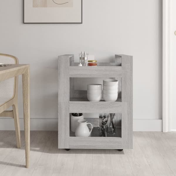 vidaXL Keittiövaunu harmaa Sonoma 60x45x80 cm tekninen puu - Keittiön & ruokasalin tarjoiluvaunut