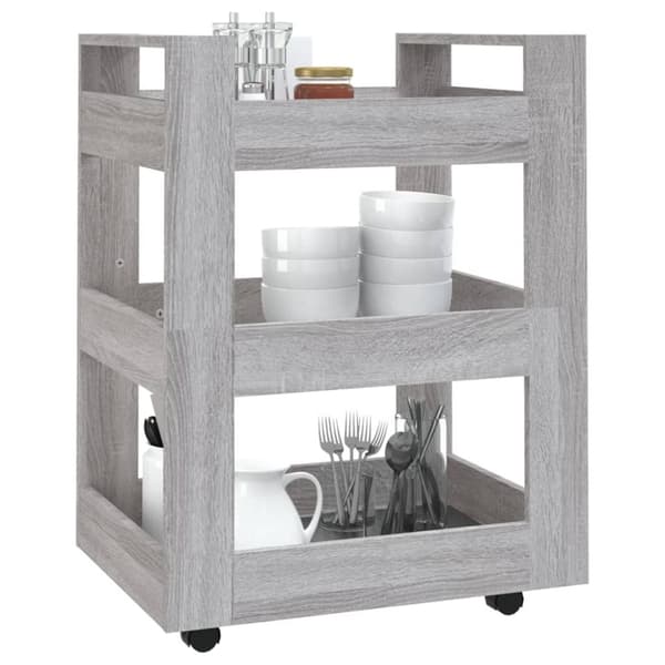 vidaXL Keittiövaunu harmaa Sonoma 60x45x80 cm tekninen puu - Keittiön & ruokasalin tarjoiluvaunut
