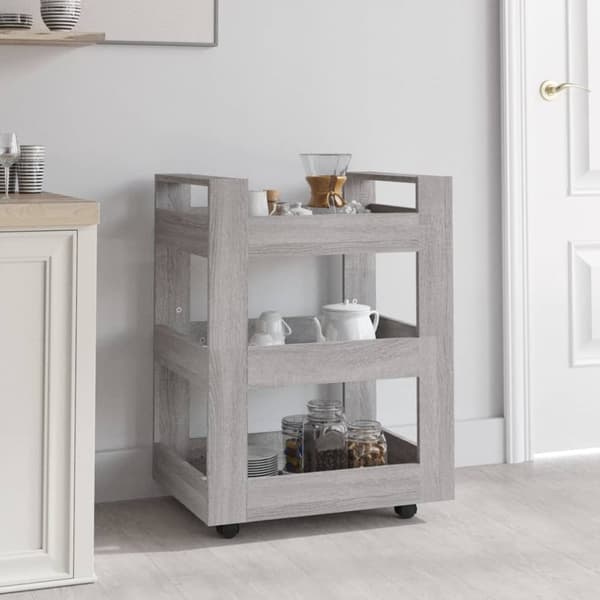 vidaXL Keittiövaunu harmaa Sonoma 60x45x80 cm tekninen puu - Keittiön & ruokasalin tarjoiluvaunut