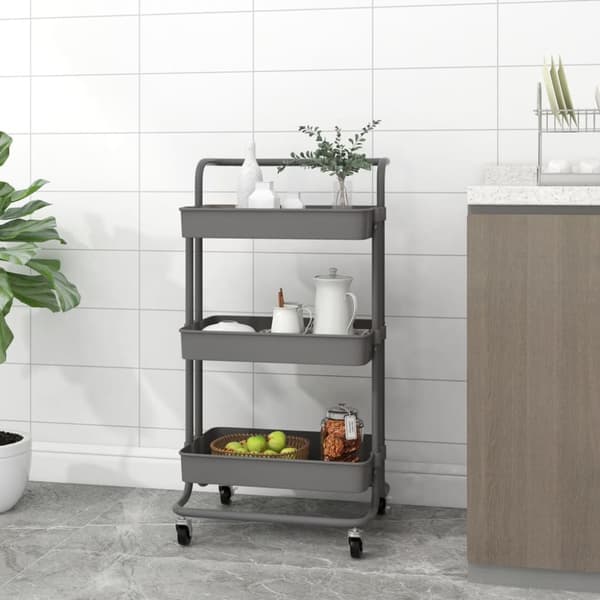 vidaXL 3-kerroksinen keittiövaunu harmaa 42x35x85 cm rauta ja ABS -  Keittiön & ruokasalin tarjoiluvaunut