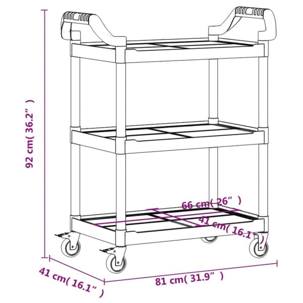 vidaXL vogn med 3 hylder 81x41x92 cm aluminium grå - Køkken- og middagsvogne