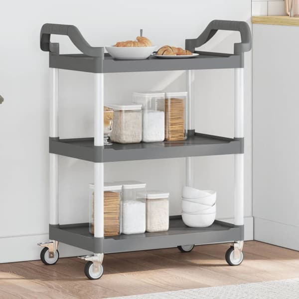 vidaXL vogn med 3 hylder 81x41x92 cm aluminium grå - Køkken- og middagsvogne