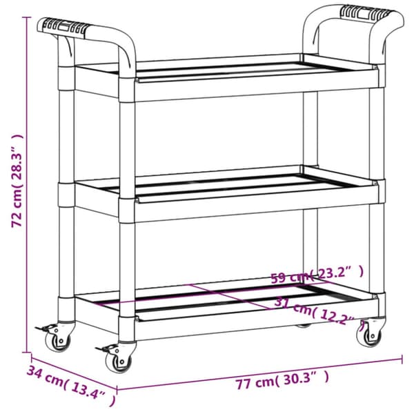 vidaXL Rullvagn 3 våningar grå 77x34x72 cm aluminium -  Rullbord för kök
