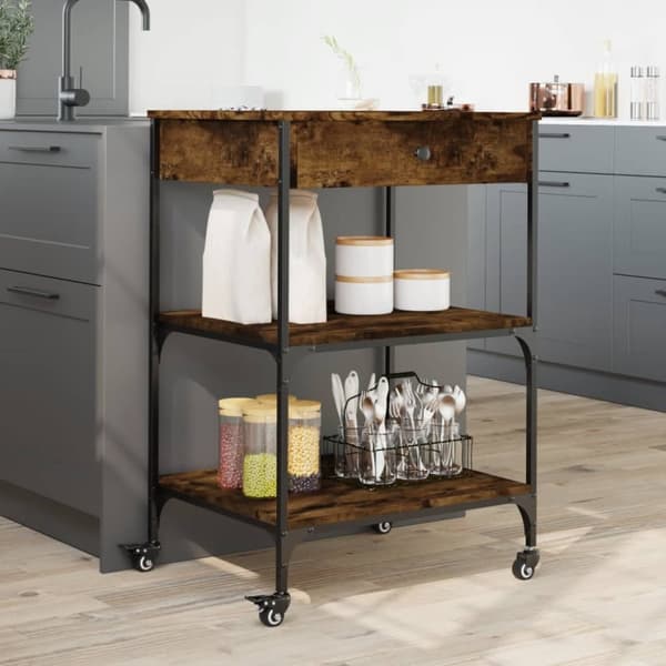 vidaXL Köksvagn rökfärgad ek 60x48x89,5 cm konstruerat trä -  Rullbord för kök