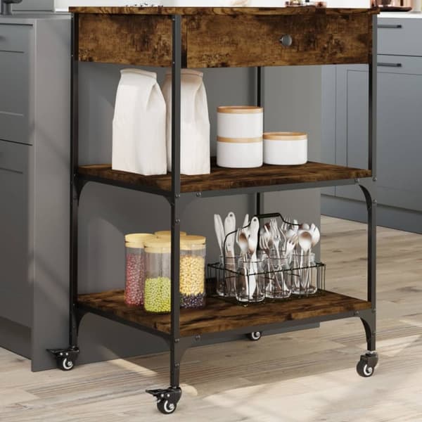 vidaXL Köksvagn rökfärgad ek 60x48x89,5 cm konstruerat trä -  Rullbord för kök