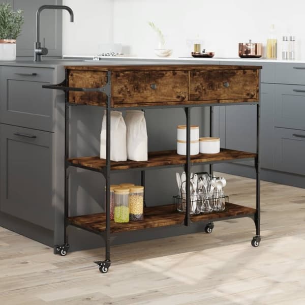 vidaXL Köksvagn rökfärgad ek 105x42x95 cm konstruerat trä -  Rullbord för kök