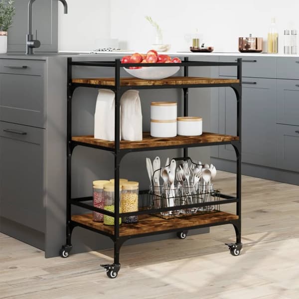 vidaXL Köksvagn rökfärgad ek 65x40x86,5 cm konstruerat trä -  Rullbord för kök