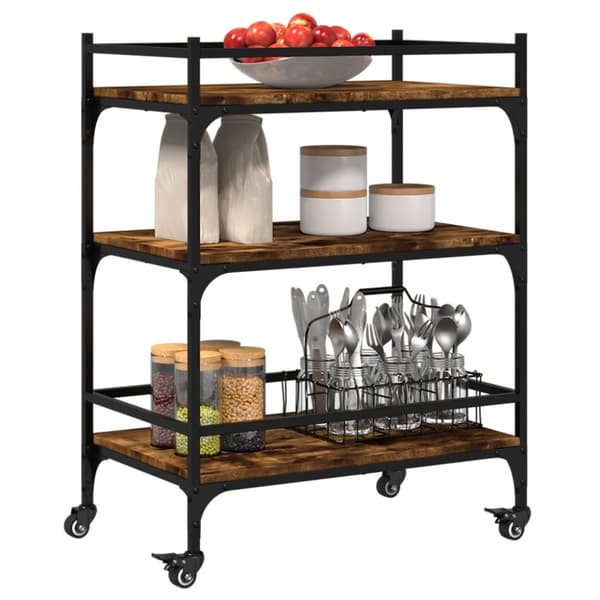 vidaXL Köksvagn rökfärgad ek 65x40x86,5 cm konstruerat trä -  Rullbord för kök