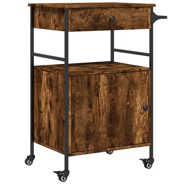 vidaXL Köksvagn rökfärgad ek 56x43x89,5 cm konstruerat trä -  Rullbord för kök