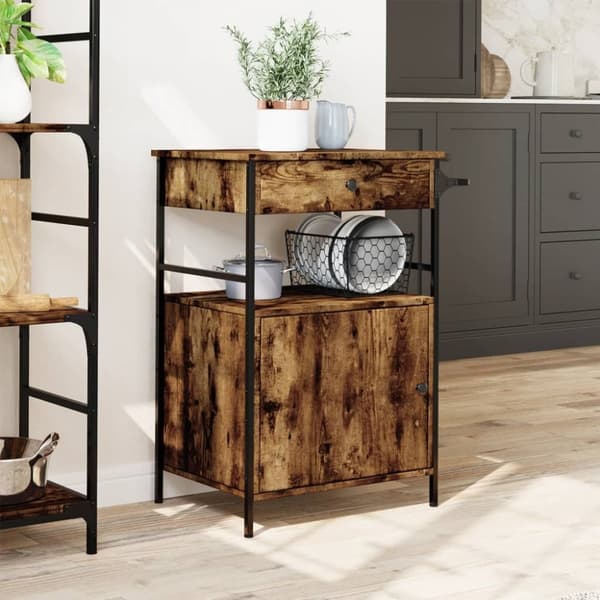 vidaXL Köksvagn rökfärgad ek 56x43x89,5 cm konstruerat trä -  Rullbord för kök