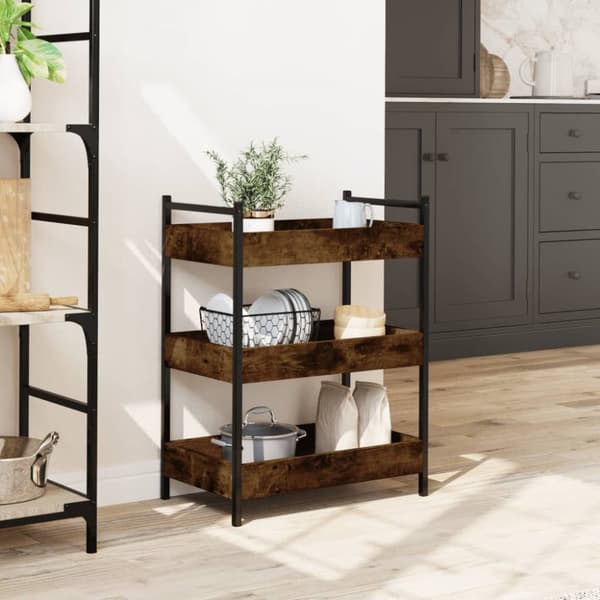 vidaXL køkkenvogn 50x30x70 cm konstrueret træ røget egetræsfarve - Køkken- og middagsvogne