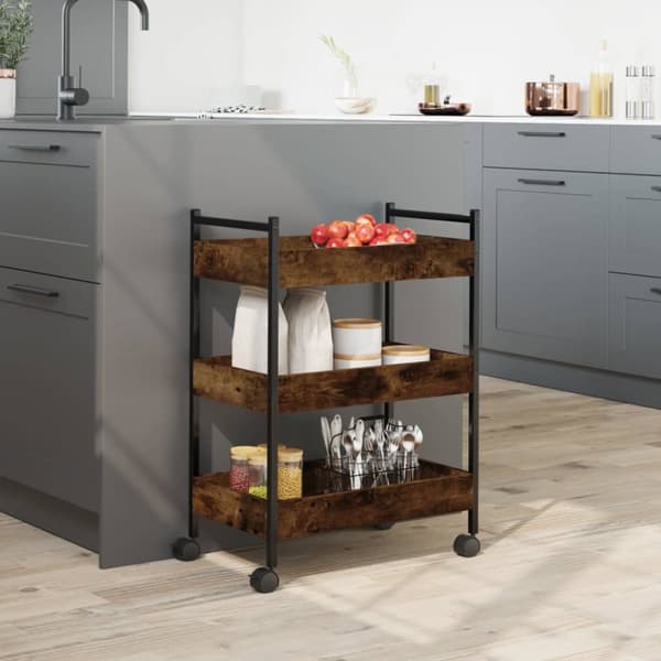 vidaXL køkkenvogn 50x30x70 cm konstrueret træ røget egetræsfarve - Køkken- og middagsvogne