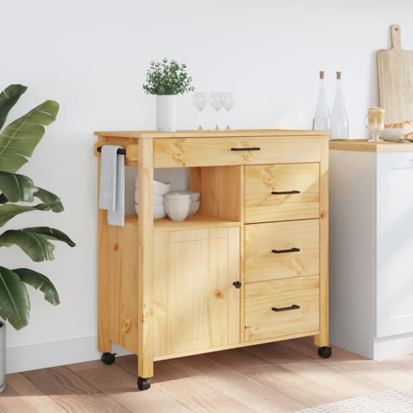vidaXL køkkenvogn MONZA 84x40x90 cm massivt fyrretræ - Køkken- og middagsvogne