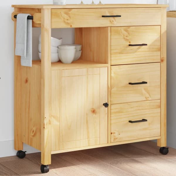 vidaXL køkkenvogn MONZA 84x40x90 cm massivt fyrretræ - Køkken- og middagsvogne