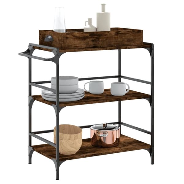vidaXL Köksvagn rökfärgad ek 81,5x41x92,5 cm konstruerat trä -  Rullbord för kök