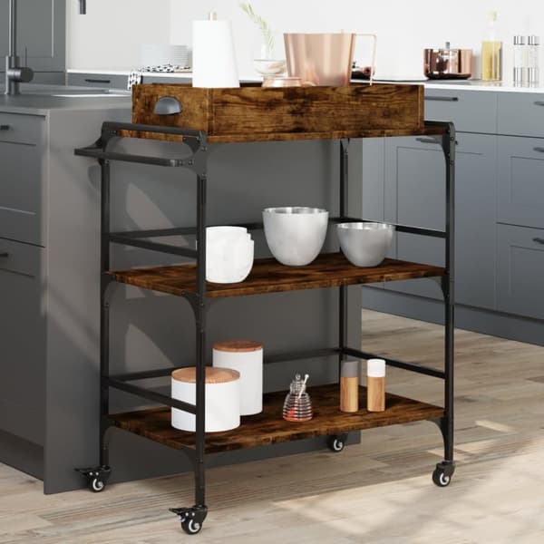 vidaXL Köksvagn rökfärgad ek 81,5x41x92,5 cm konstruerat trä -  Rullbord för kök