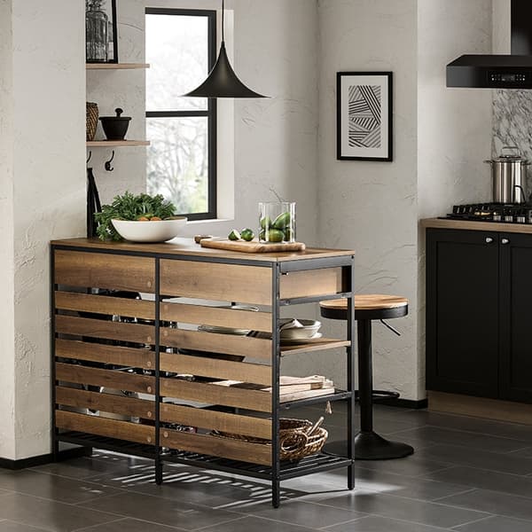 Rootz Kitchen Island - Keittiön hylly - Lipasto - Baaripöytä - Vintage-tyyli - Tilava säilytystila, 5 lokeroa ja 2 laatikkoa - Tukeva metallirunko - S
