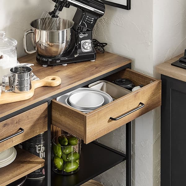 Rootz Kitchen Island - Keittiön hylly - Lipasto - Baaripöytä - Vintage-tyyli - Tilava säilytystila, 5 lokeroa ja 2 laatikkoa - Tukeva metallirunko - S