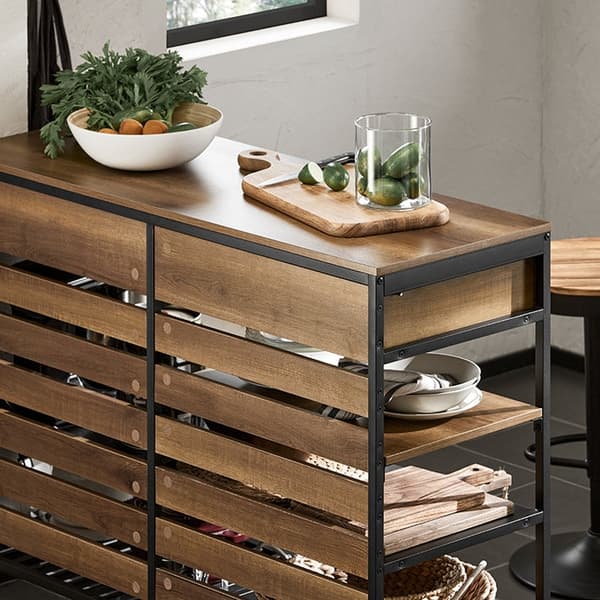 Rootz Kitchen Island - Keittiön hylly - Lipasto - Baaripöytä - Vintage-tyyli - Tilava säilytystila, 5 lokeroa ja 2 laatikkoa - Tukeva metallirunko - S