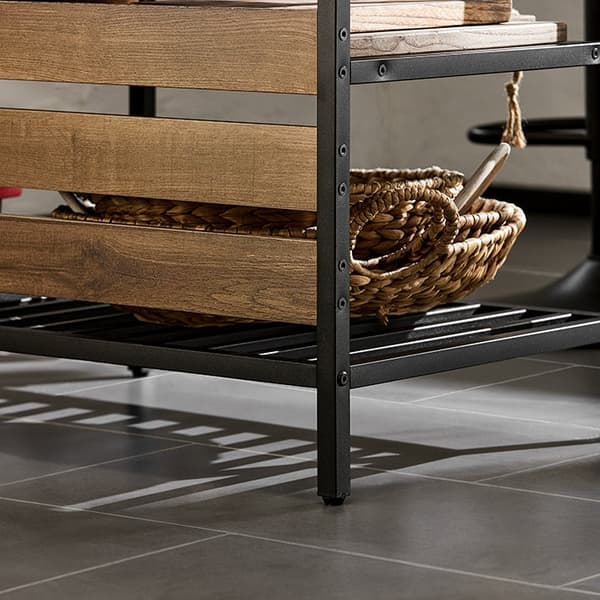 Rootz Kitchen Island - Keittiön hylly - Lipasto - Baaripöytä - Vintage-tyyli - Tilava säilytystila, 5 lokeroa ja 2 laatikkoa - Tukeva metallirunko - S