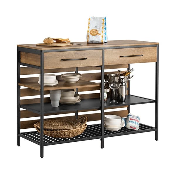 Rootz Kitchen Island - Keittiön hylly - Lipasto - Baaripöytä - Vintage-tyyli - Tilava säilytystila, 5 lokeroa ja 2 laatikkoa - Tukeva metallirunko - S