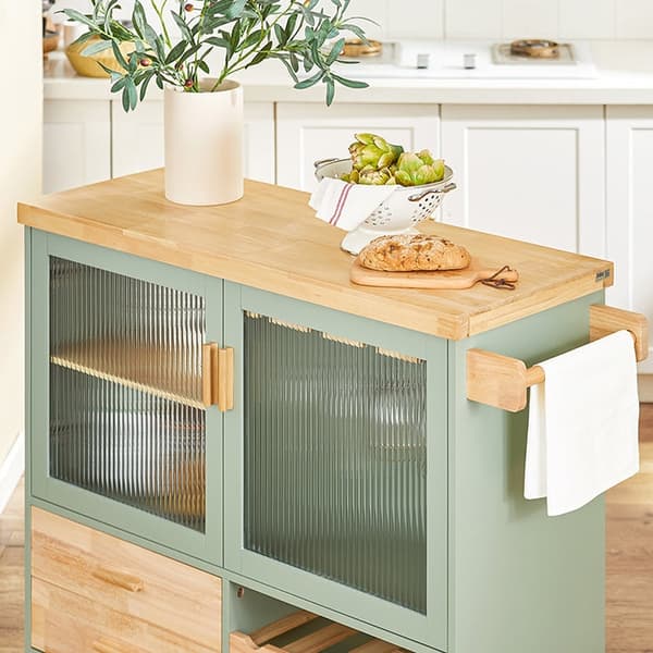 Rootz Keittiövaunu FKW114-GR - Keittiösaari - Senkki - Viinilasiteline - Pullohylly - Kestävä MDF & Bambu - 109cm x 92cm x 40cm