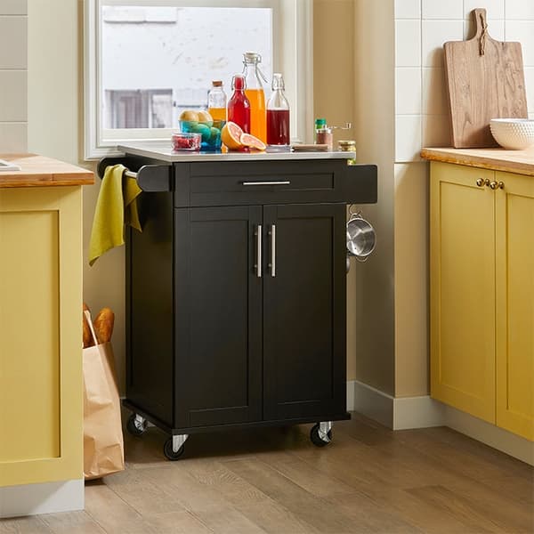 Rootz Modern Kitchen Trolley - Drikkevogn - Serveringsvogn - Top i rustfrit stål - Håndklædeholder - Mobil med hjul - 83cm x 90cm x 46cm