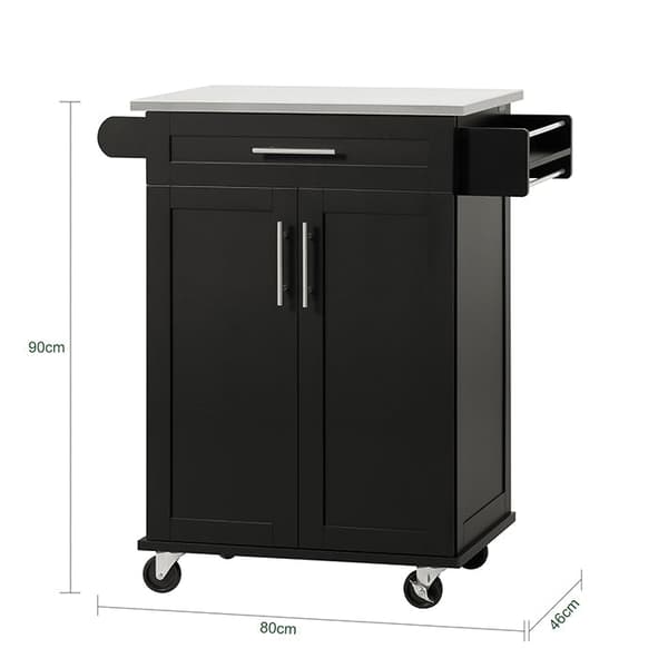 Rootz Modern Kitchen Trolley - Drikkevogn - Serveringsvogn - Top i rustfrit stål - Håndklædeholder - Mobil med hjul - 83cm x 90cm x 46cm