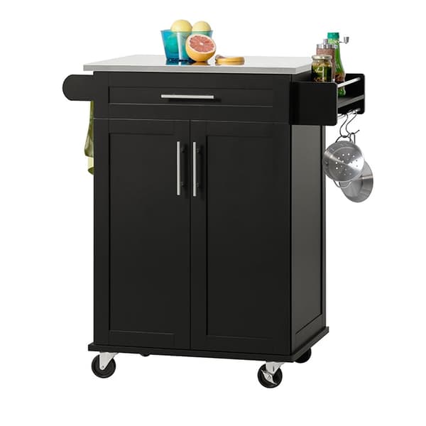 Rootz Modern Kitchen Trolley - Drikkevogn - Serveringsvogn - Top i rustfrit stål - Håndklædeholder - Mobil med hjul - 83cm x 90cm x 46cm