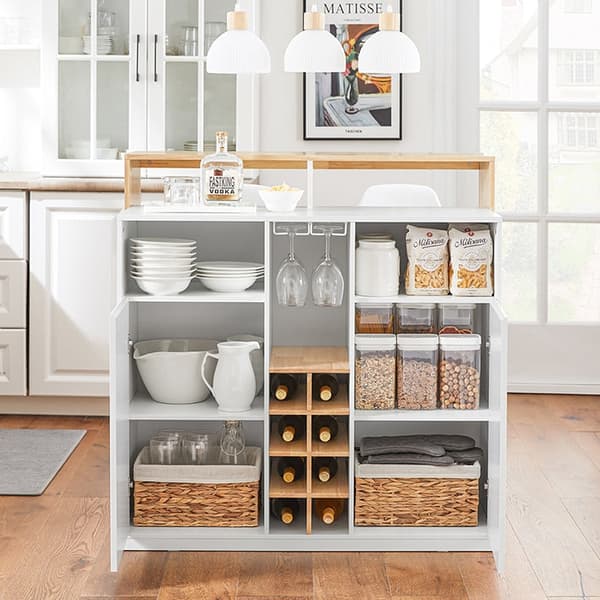 Rootz Kitchen Island - Barbord - Skänk - Expanderbar design - Vinförvaring - Glashållare - Gummiträskiva - 105cm x 105cm x 60cm