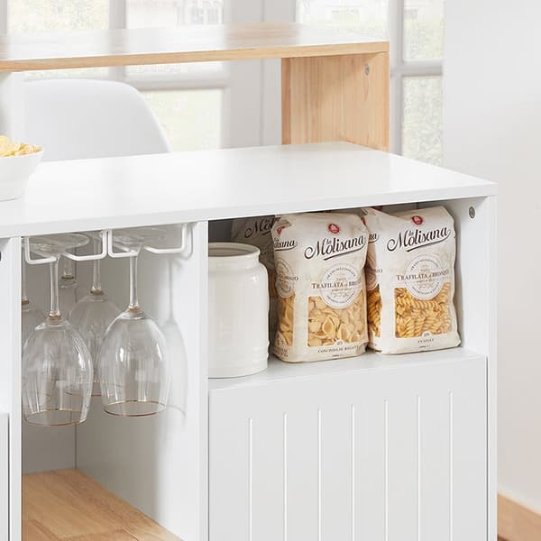 Rootz Kitchen Island - Barbord - Skänk - Expanderbar design - Vinförvaring - Glashållare - Gummiträskiva - 105cm x 105cm x 60cm