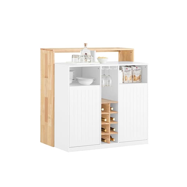 Rootz Kitchen Island - Barbord - Skænk - Udvidbart design - Vinopbevaring - Glasholdere - Gummitræ Top - 105cm x 105cm x 60cm