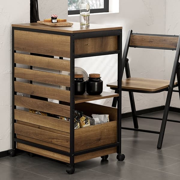 Rootz Serveringsvogn - Køkkenvogn på hjul - Barvogn - Vintagestil - Aftagelig opbevaring - Nem mobilitet - Låsbare hjul - 60 cm x 90 cm x 45 cm