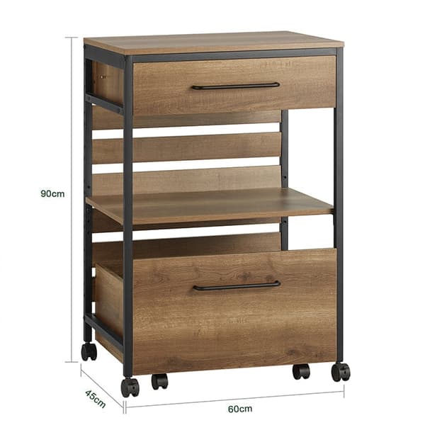 Rootz Serveringsvogn - Køkkenvogn på hjul - Barvogn - Vintagestil - Aftagelig opbevaring - Nem mobilitet - Låsbare hjul - 60 cm x 90 cm x 45 cm