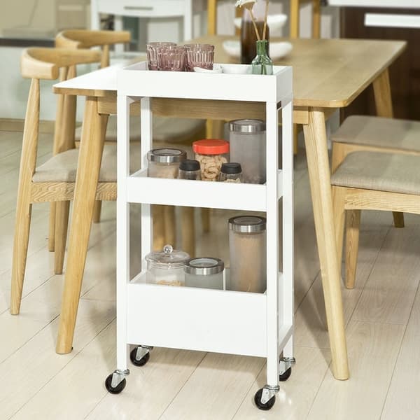 Rootz Nichevogn 21cm - Badeværelsesvogn - Opbevaringsvogn til køkken - Hvid MDF & fyrretræ - Alsidig & Mobil - Nem montering - 21cm x 83cm x 40cm