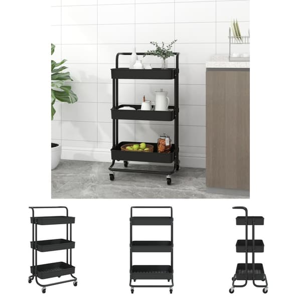 The Living Store Rullvagn 3 våningar svart 42x35x85 cm järn och ABS -  Rullbord för kök