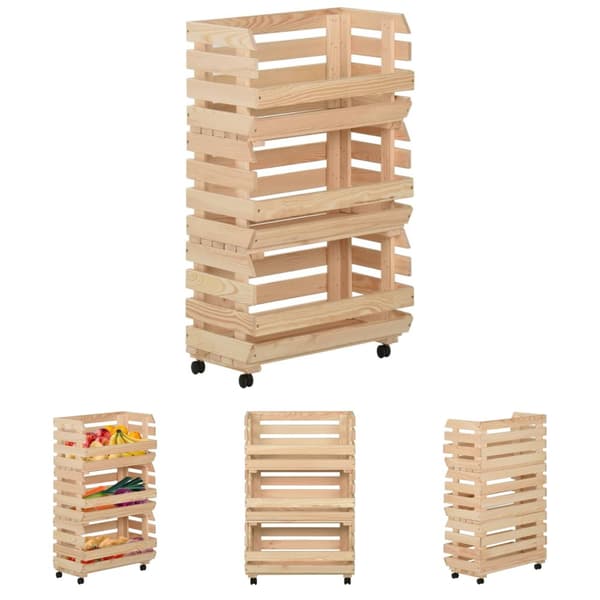 The Living Store grøntsagsvogn 37x30x80 cm massiv fyrretræ -  Køkken- og middagsvogne