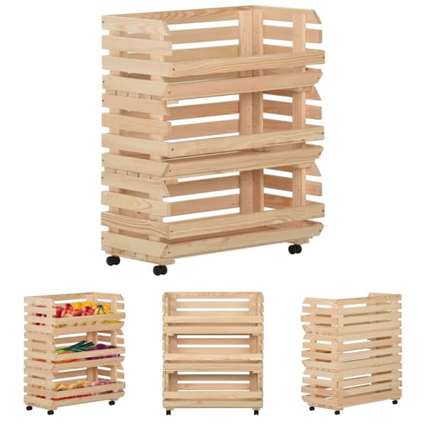 The Living Store Grönsaksvagn 77x30x80 cm massiv furu - Rullbord för kök