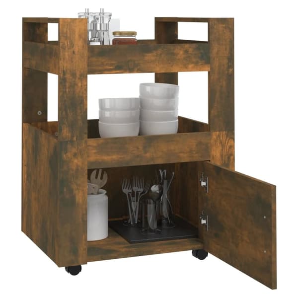 The Living Store køkkenvogn 60x45x80 cm konstrueret træ røget egetræsfarve - Køkken- og middagsvogne