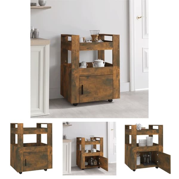 The Living Store køkkenvogn 60x45x80 cm konstrueret træ røget egetræsfarve - Køkken- og middagsvogne