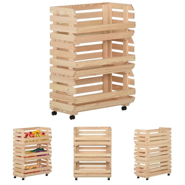 The Living Store Grönsaksvagn 57x30x80 cm massiv furu -  Rullbord för kök