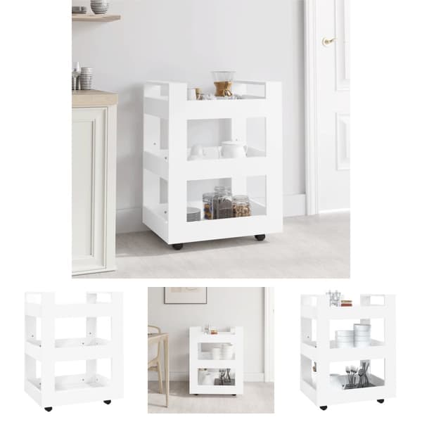 The Living Store Köksvagn vit 60x45x80 cm konstruerat trä -  Rullbord för kök