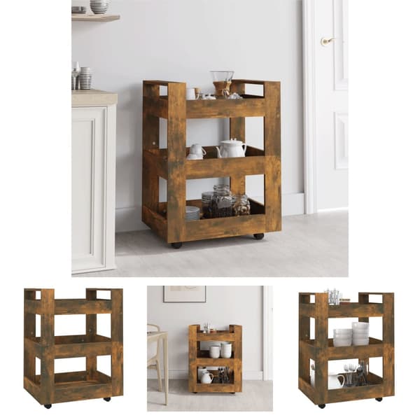 The Living Store Köksvagn rökfärgad ek 60x45x80 cm konstruerat trä -  Rullbord för kök