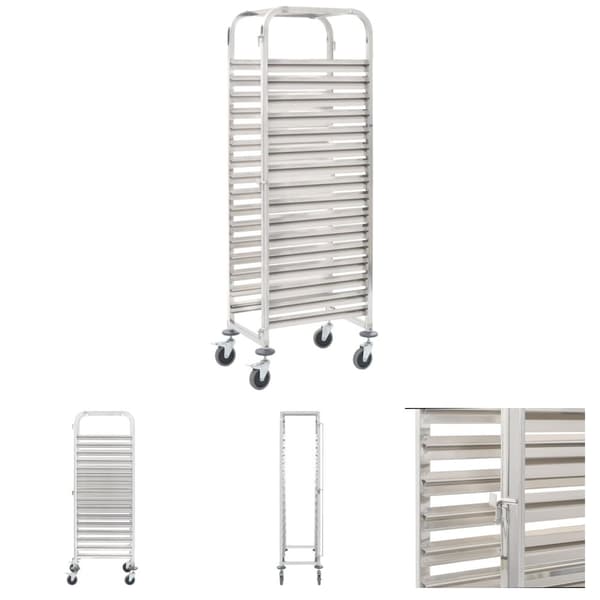The Living Store Köksvagn för 16 brickor 38x55x163 cm rostfritt stål -  Rullbord för kök