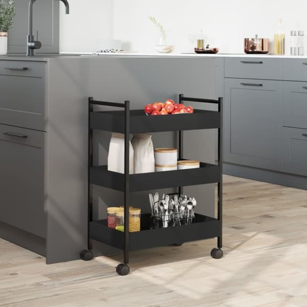 The Living Store køkkenvogn 50x30x70 cm konstrueret træ sort - Køkken- og middagsvogne