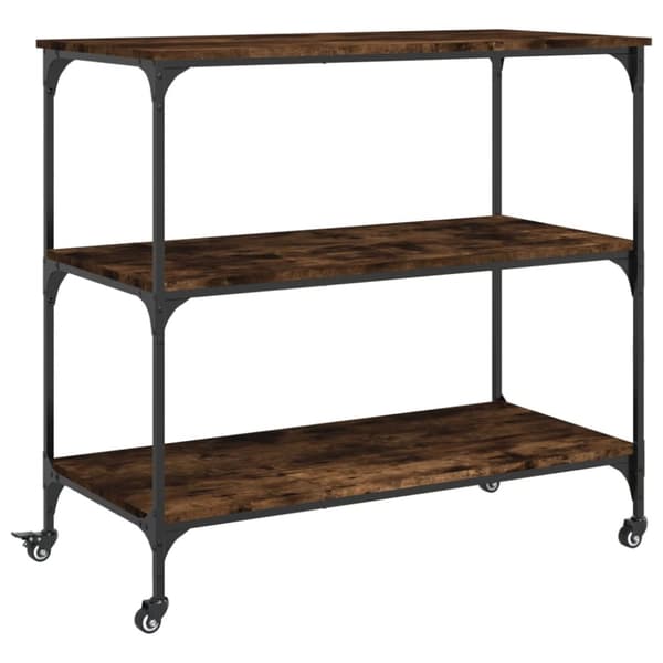The Living Store Köksvagn rökfärgad ek 102x50x95 cm konstruerat trä -  Rullbord för kök