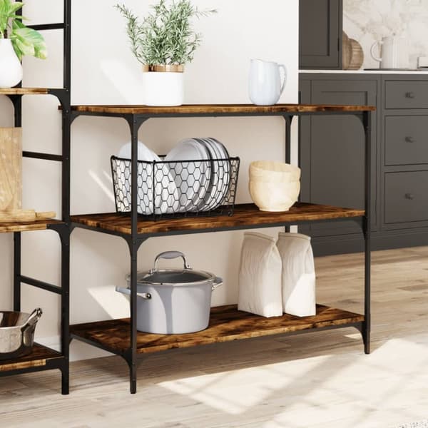The Living Store Köksvagn rökfärgad ek 102x50x95 cm konstruerat trä -  Rullbord för kök