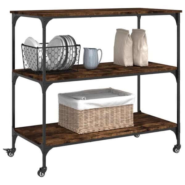The Living Store Köksvagn rökfärgad ek 102x50x95 cm konstruerat trä -  Rullbord för kök